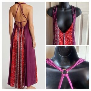 Free People NWT Bohemian Nights Oversized Vneck Adjustable Tie close Nightgown